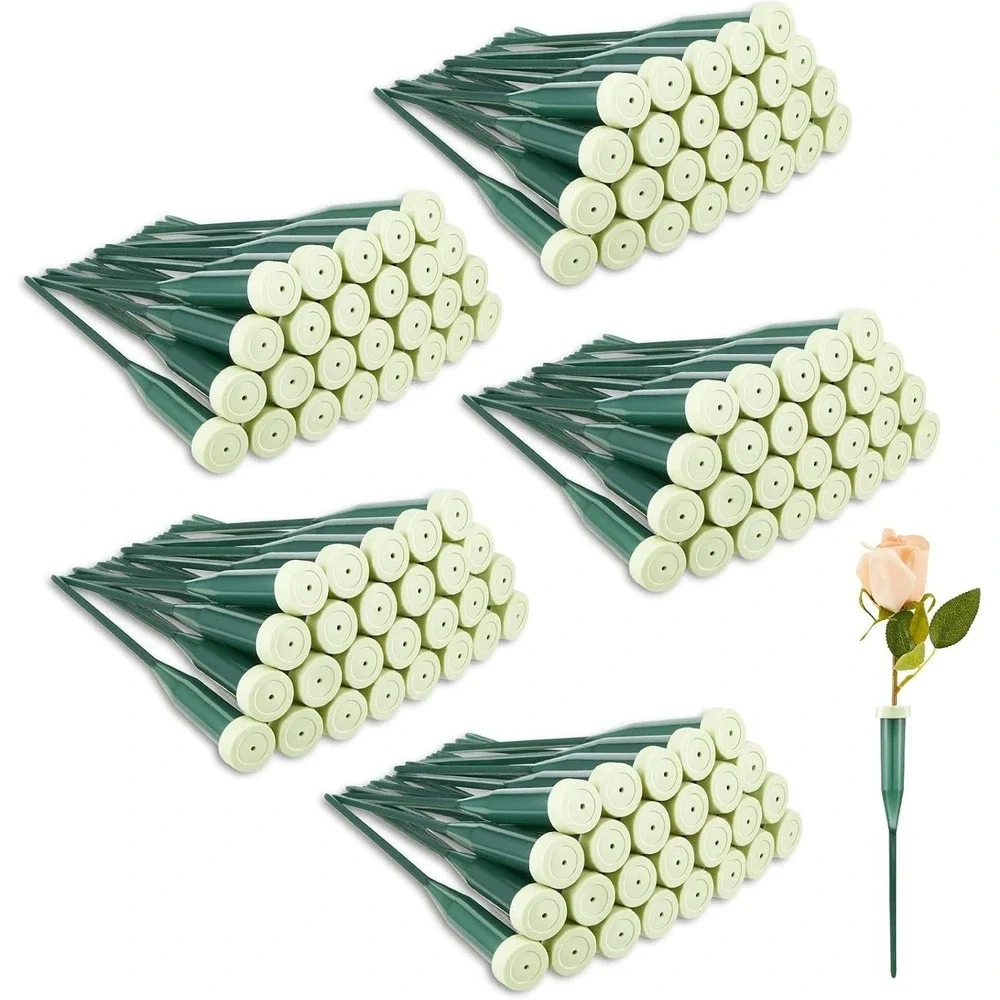 150 Pcs 6 Inch Floral Water Tubes Plastic Green Floral Tubes with Rubber Caps Fr
